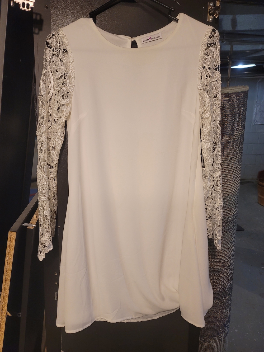 Dainty Hooligan Ivory Lace Sleeve Shift Dress
